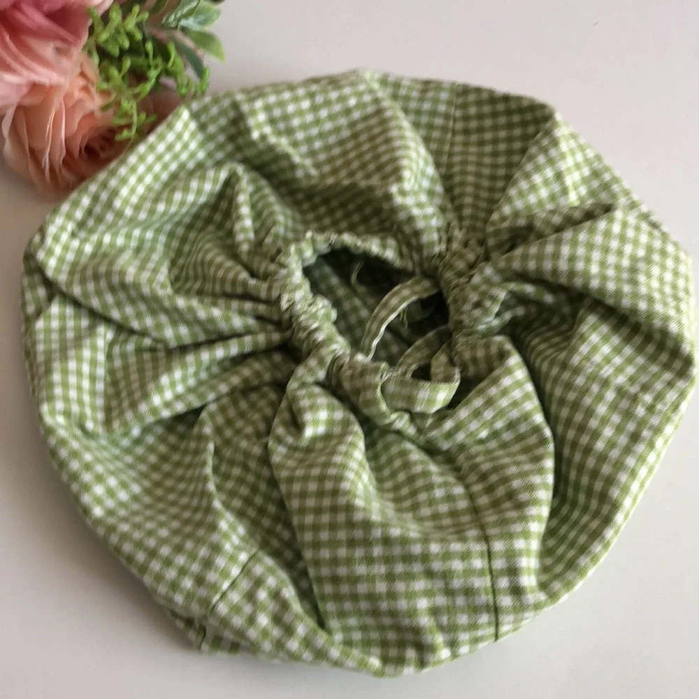 Pottery Barn Kids Sabrina Green and White Gingham Small Drawstring Sham